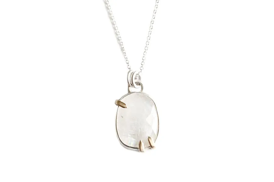 Faceted Moonstone Silver   Gold Necklace