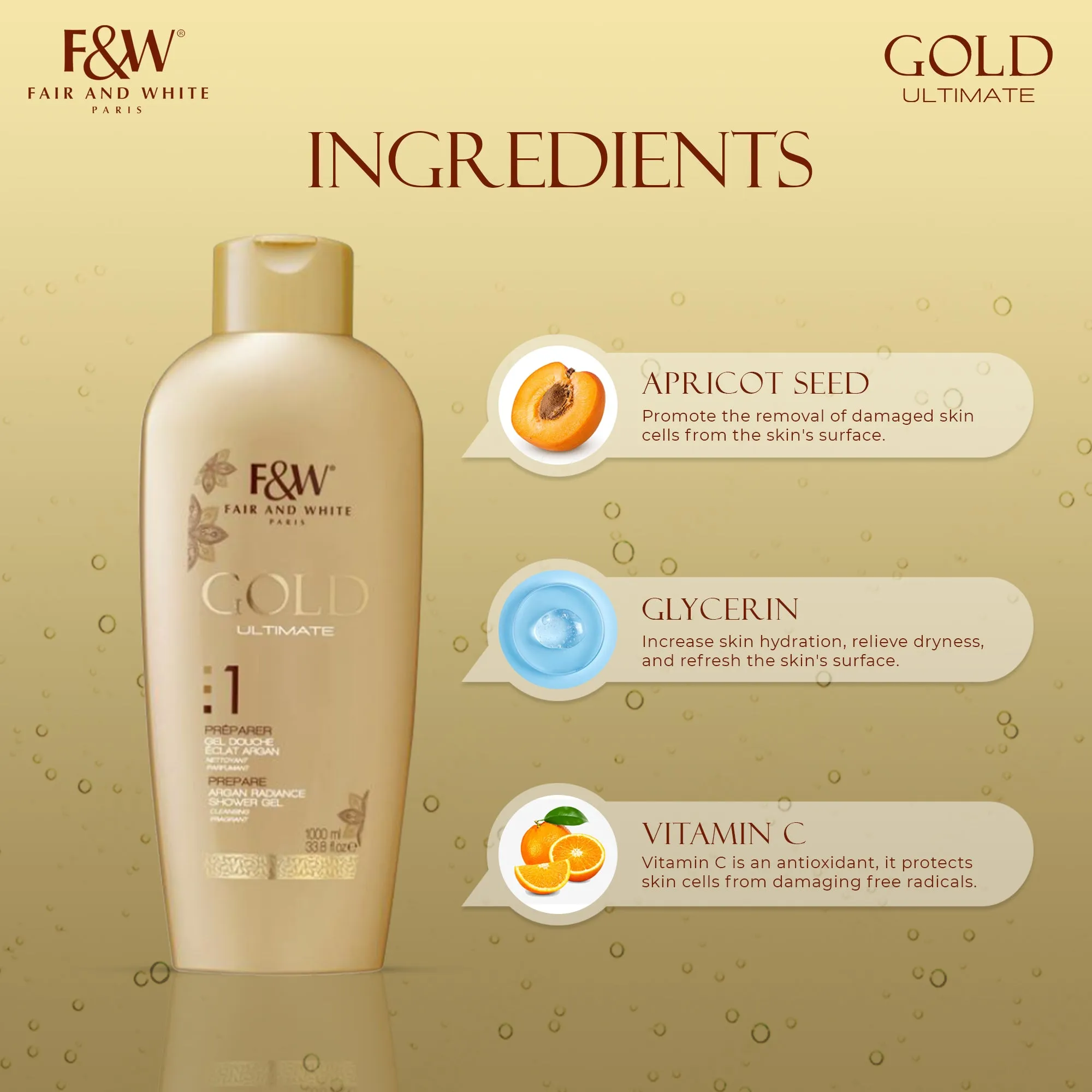 Fair and White Gold Argan Shower Gel 1000ml