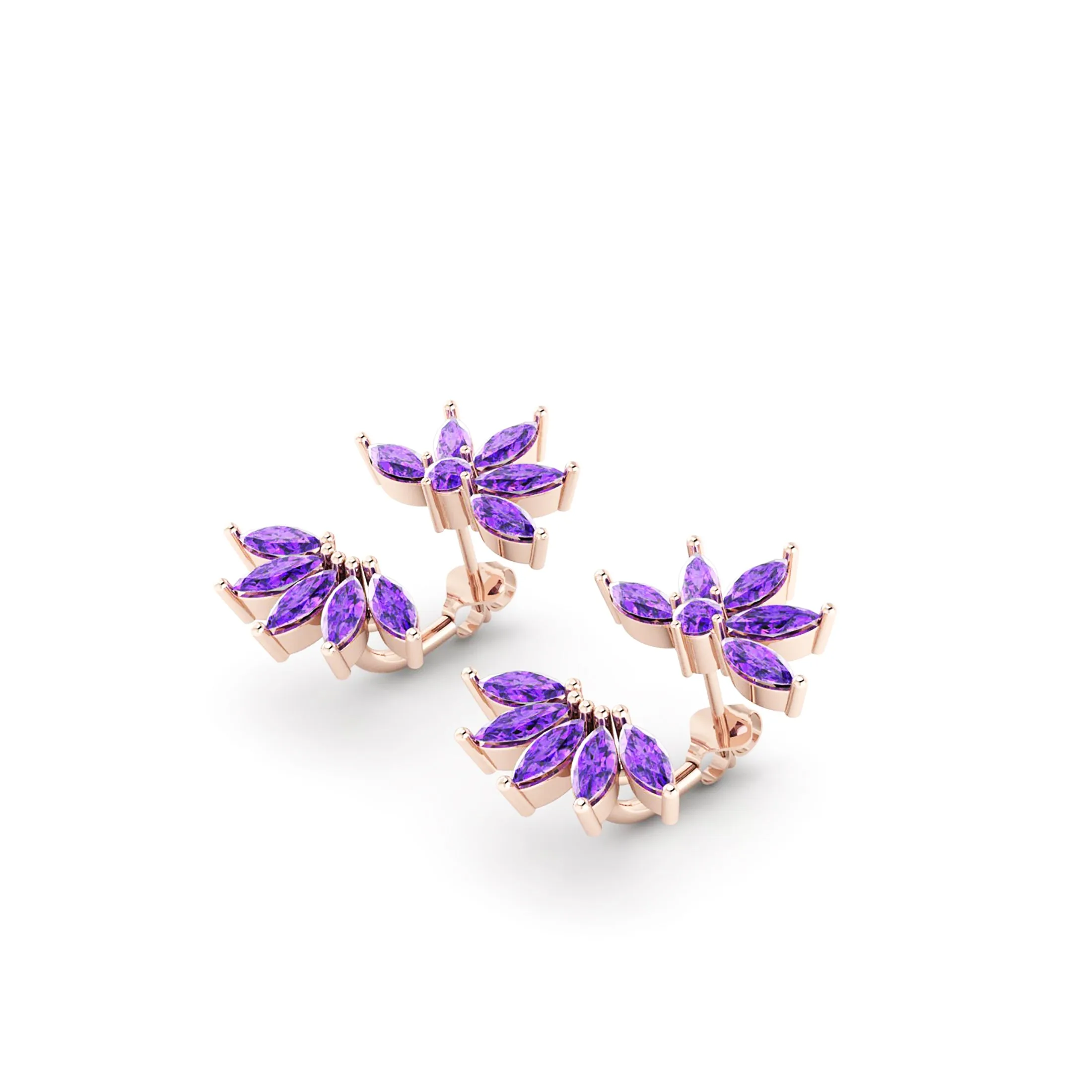 Ferrucci Marquise Amethyst Dangling Earrings Handmade in 18 Karat Rose Gold