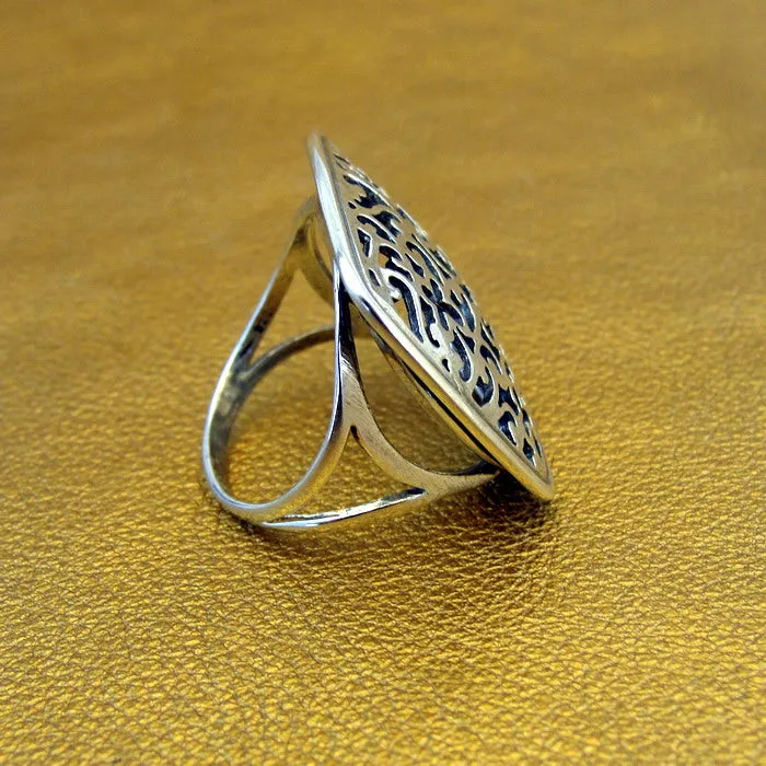 Filigree Ring 925 Sterling Silver 7.5,8 Unique Handmade Hadar Designers (S) Last