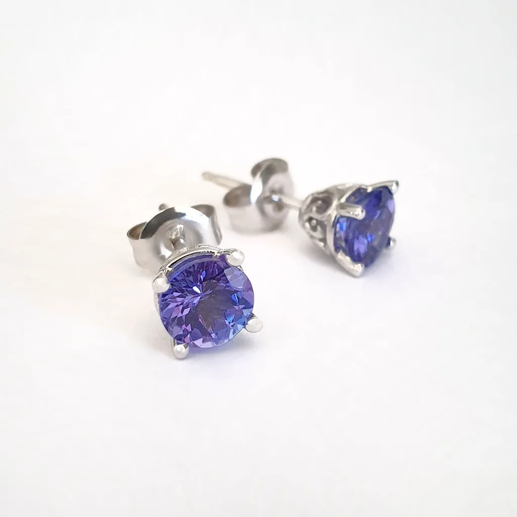 Filigree Round Tanzanite and White Gold Studs