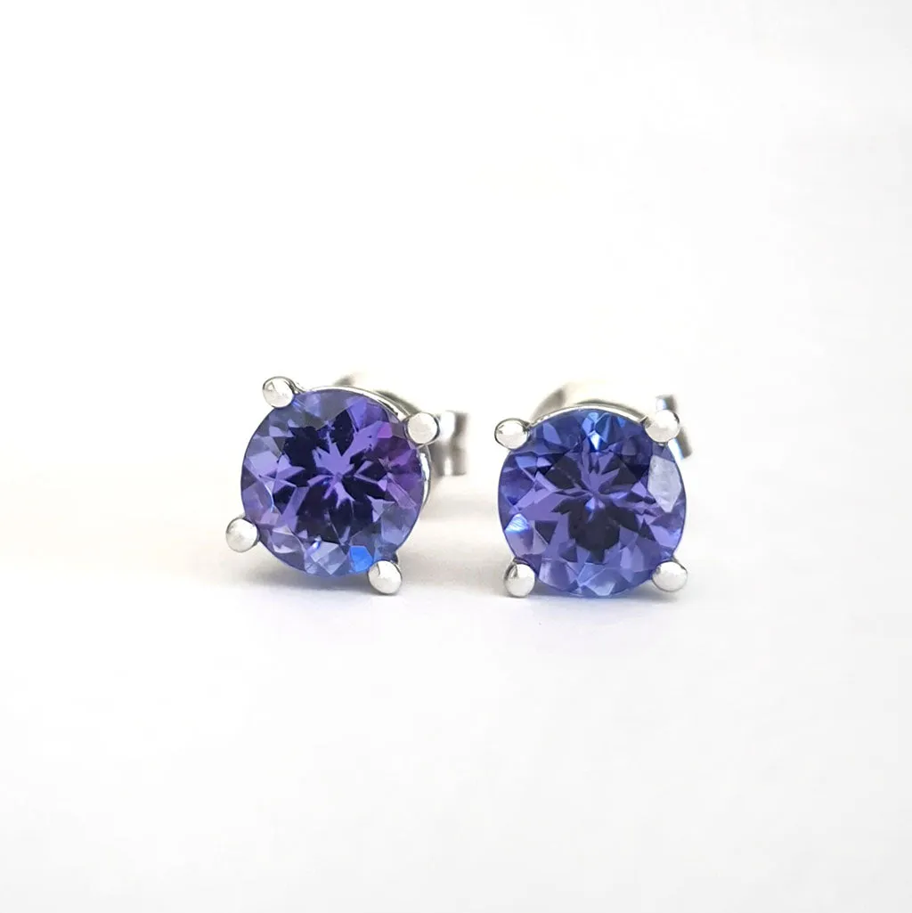 Filigree Round Tanzanite and White Gold Studs