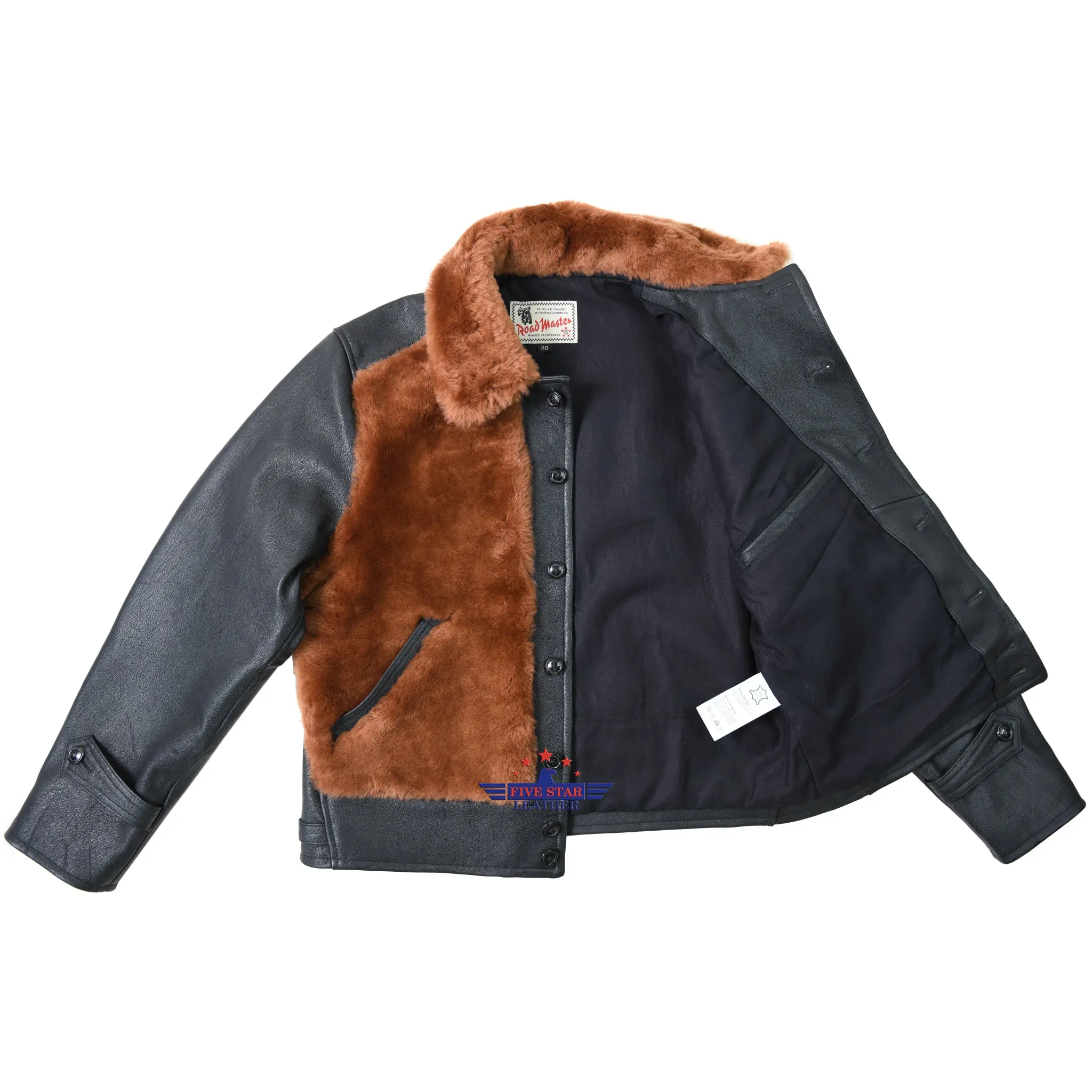 FiveStar Leather 1930s Grizzly Cossack Jacket Real Leather with Buttons Enclosure