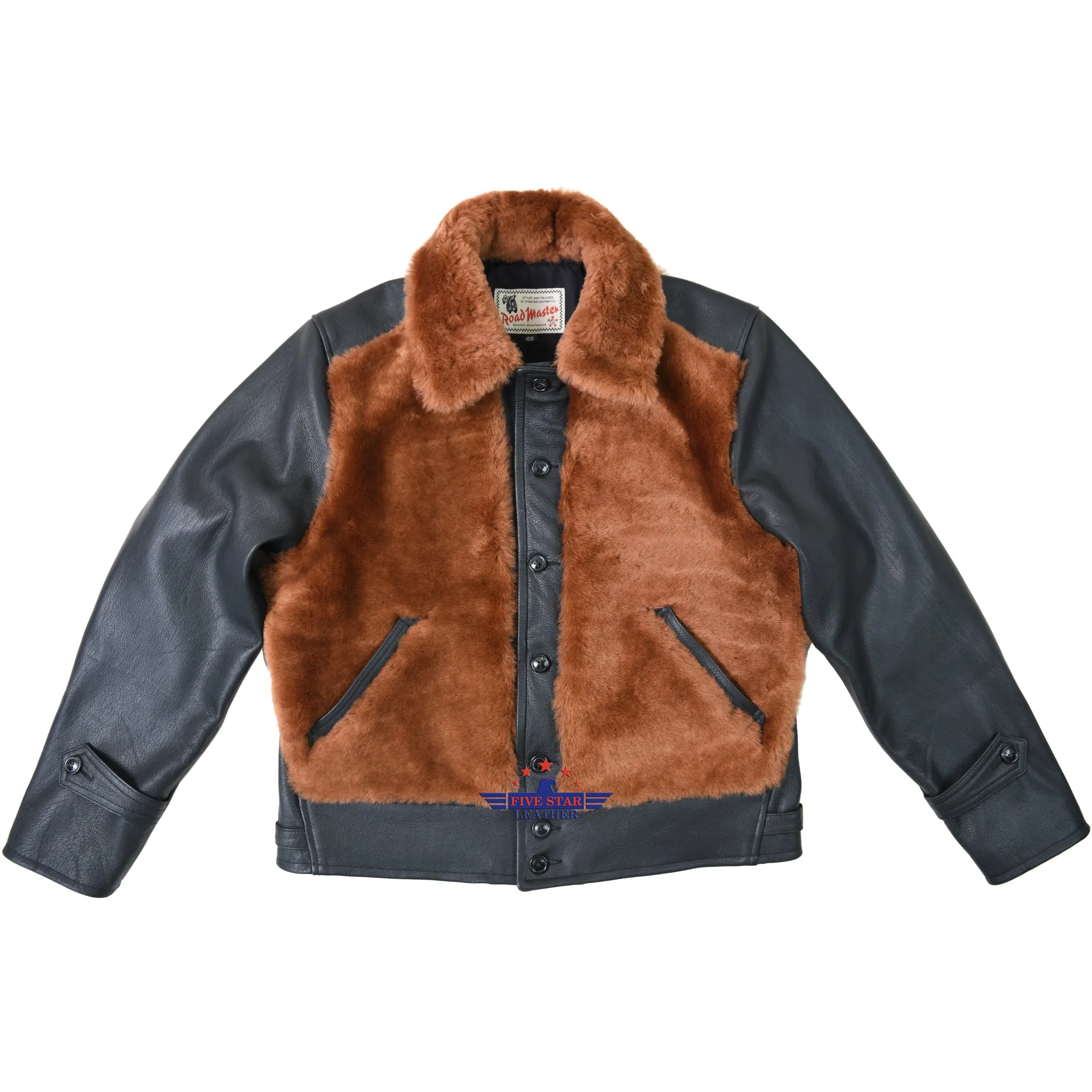 FiveStar Leather 1930s Grizzly Cossack Jacket Real Leather with Buttons Enclosure
