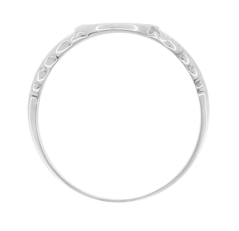 Fleur-de-Lis Victorian Oval Signet Ring in 14 Karat White Gold