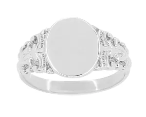 Fleur-de-Lis Victorian Oval Signet Ring in 14 Karat White Gold