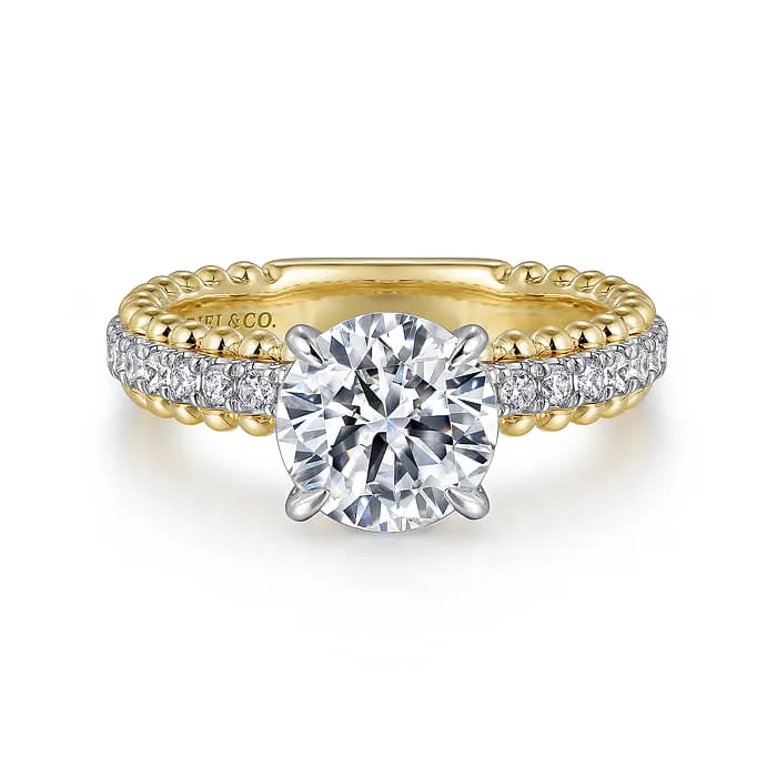 Gabriel & Co. "Addi" Two-Tone Beaded Detail Diamond Engagement Ring