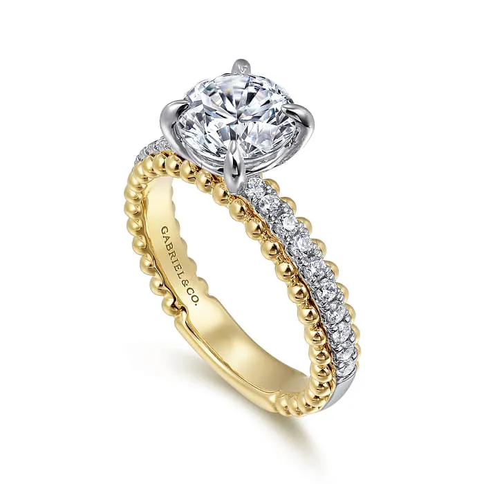 Gabriel & Co. "Addi" Two-Tone Beaded Detail Diamond Engagement Ring