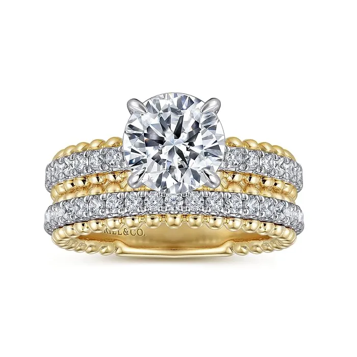 Gabriel & Co. "Addi" Two-Tone Beaded Detail Diamond Engagement Ring