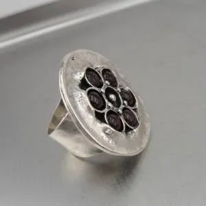 Garnet Ring 925 Sterling Silver Swivel sz 8,8.5 Handmade Hadar Designers (H 1531