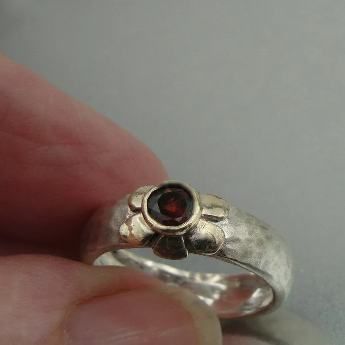 Garnet Ring 9k Gold 925 Silver, Handmade Floral Hadar Designers  (I r79
