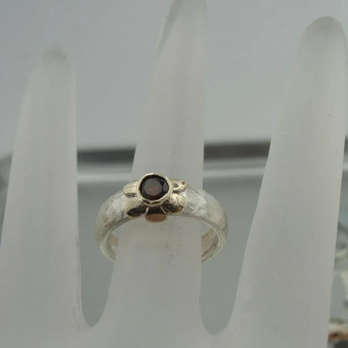 Garnet Ring 9k Gold 925 Silver, Handmade Floral Hadar Designers  (I r79