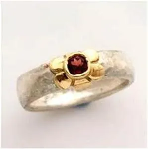 Garnet Ring 9k Gold 925 Silver, Handmade Floral Hadar Designers  (I r79
