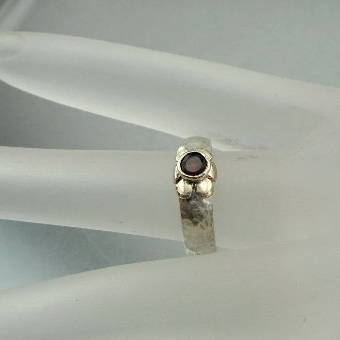 Garnet Ring 9k Gold 925 Silver, Handmade Floral Hadar Designers  (I r79
