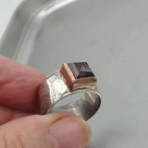 Garnet Ring 9k Rose Gold Sterling Silver size 6.5, 7 Hadar Designers (sp) SALE