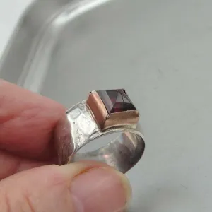 Garnet Ring 9k Rose Gold Sterling Silver size 6.5, 7 Hadar Designers (sp) SALE