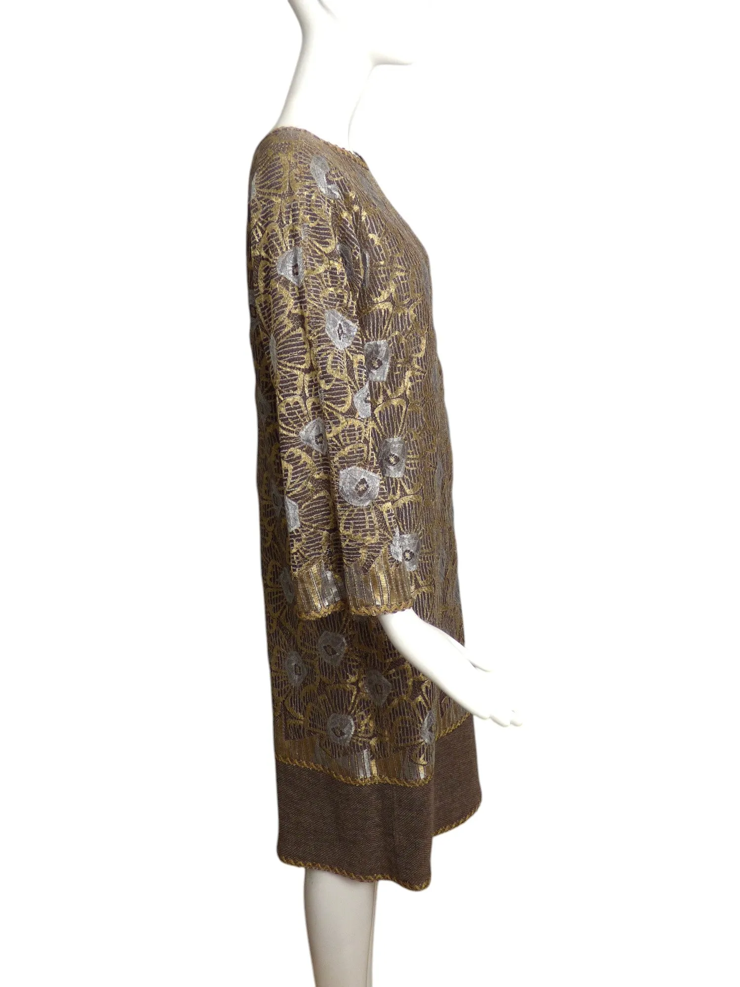 GEOFFREY BEENE- 1980s Floral Metallic Lace Cocktail Dress, Size 10
