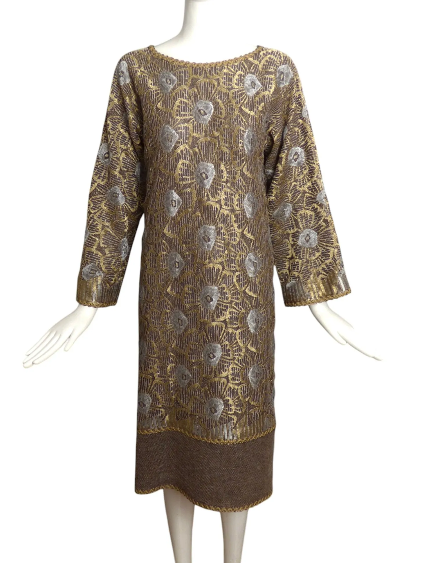 GEOFFREY BEENE- 1980s Floral Metallic Lace Cocktail Dress, Size 10