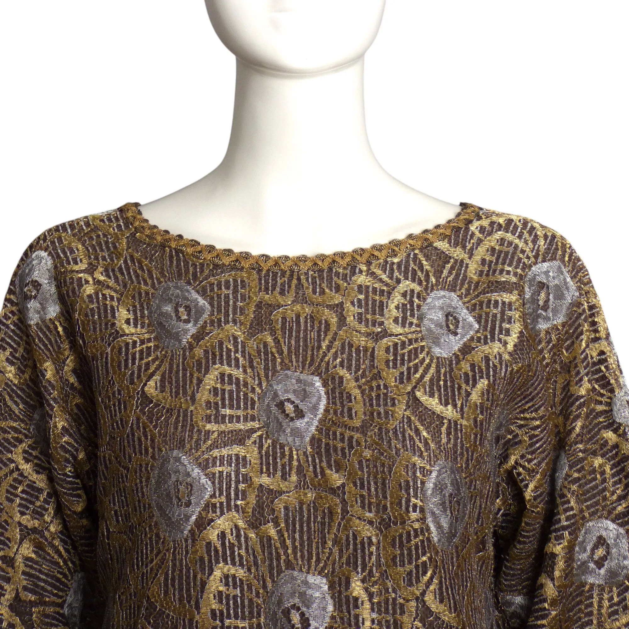 GEOFFREY BEENE- 1980s Floral Metallic Lace Cocktail Dress, Size 10