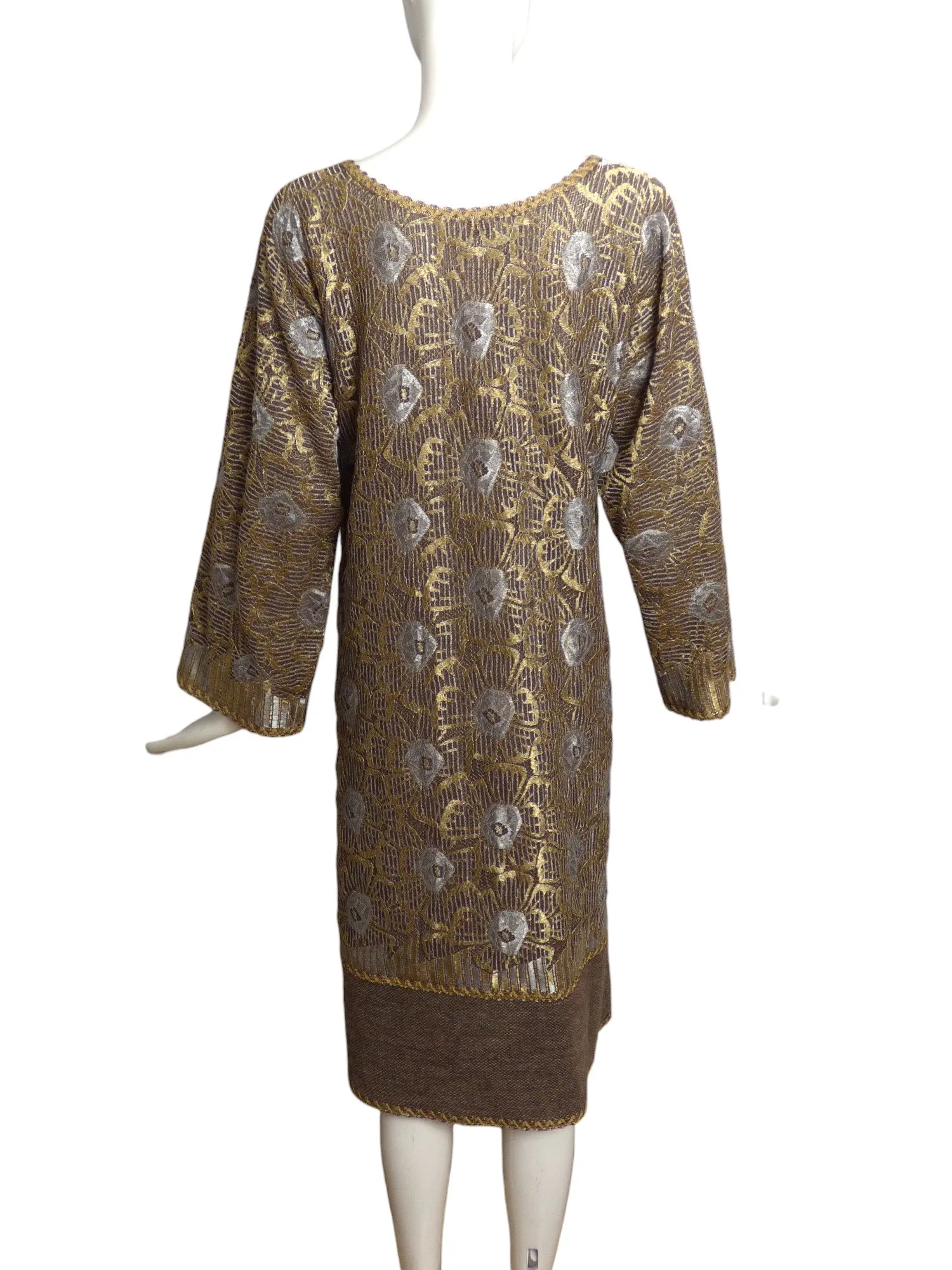 GEOFFREY BEENE- 1980s Floral Metallic Lace Cocktail Dress, Size 10