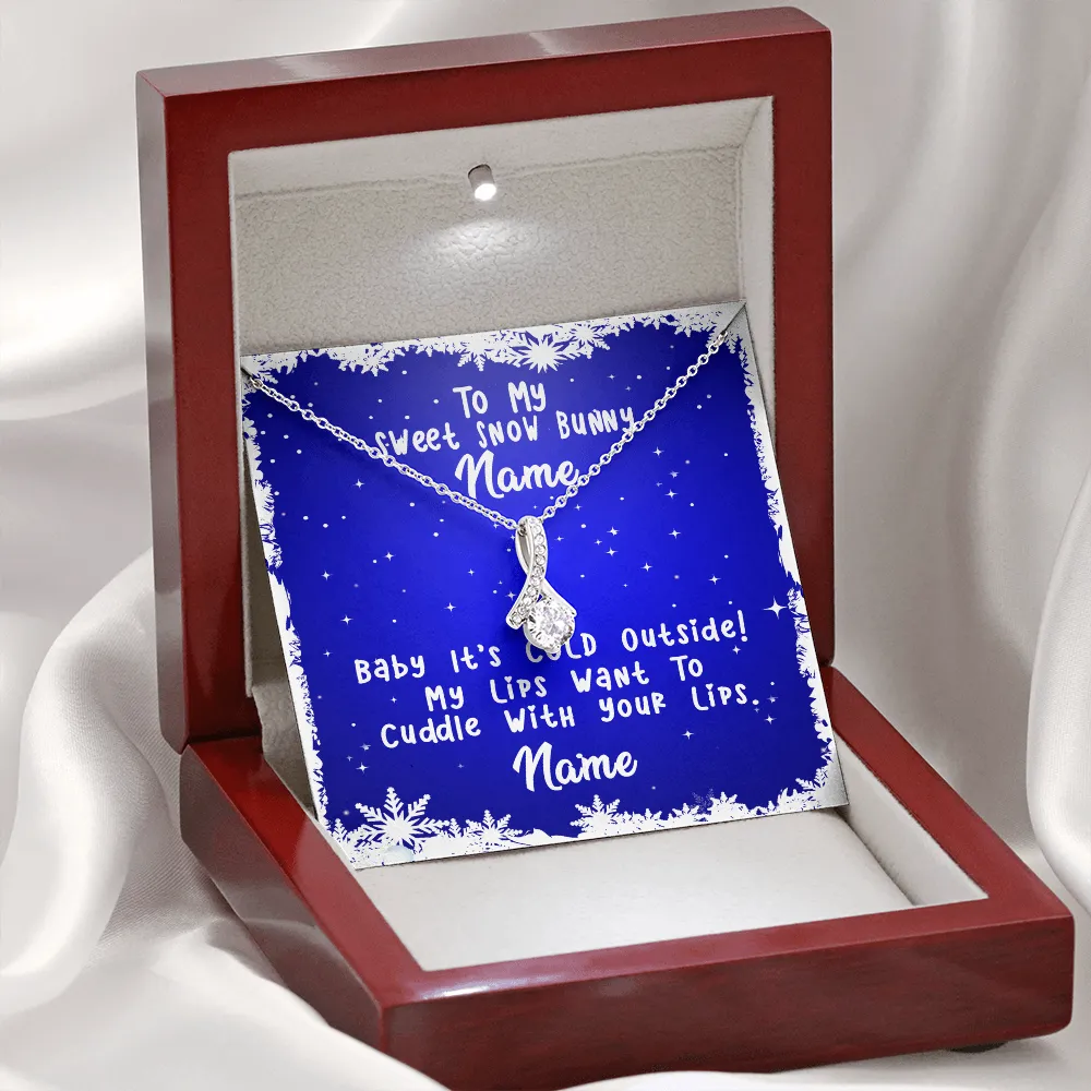 Gift For Wife Christmas, Personalized Names Necklace, My Sweet Snow Bunny Message Card, Alluring Beauty Necklace