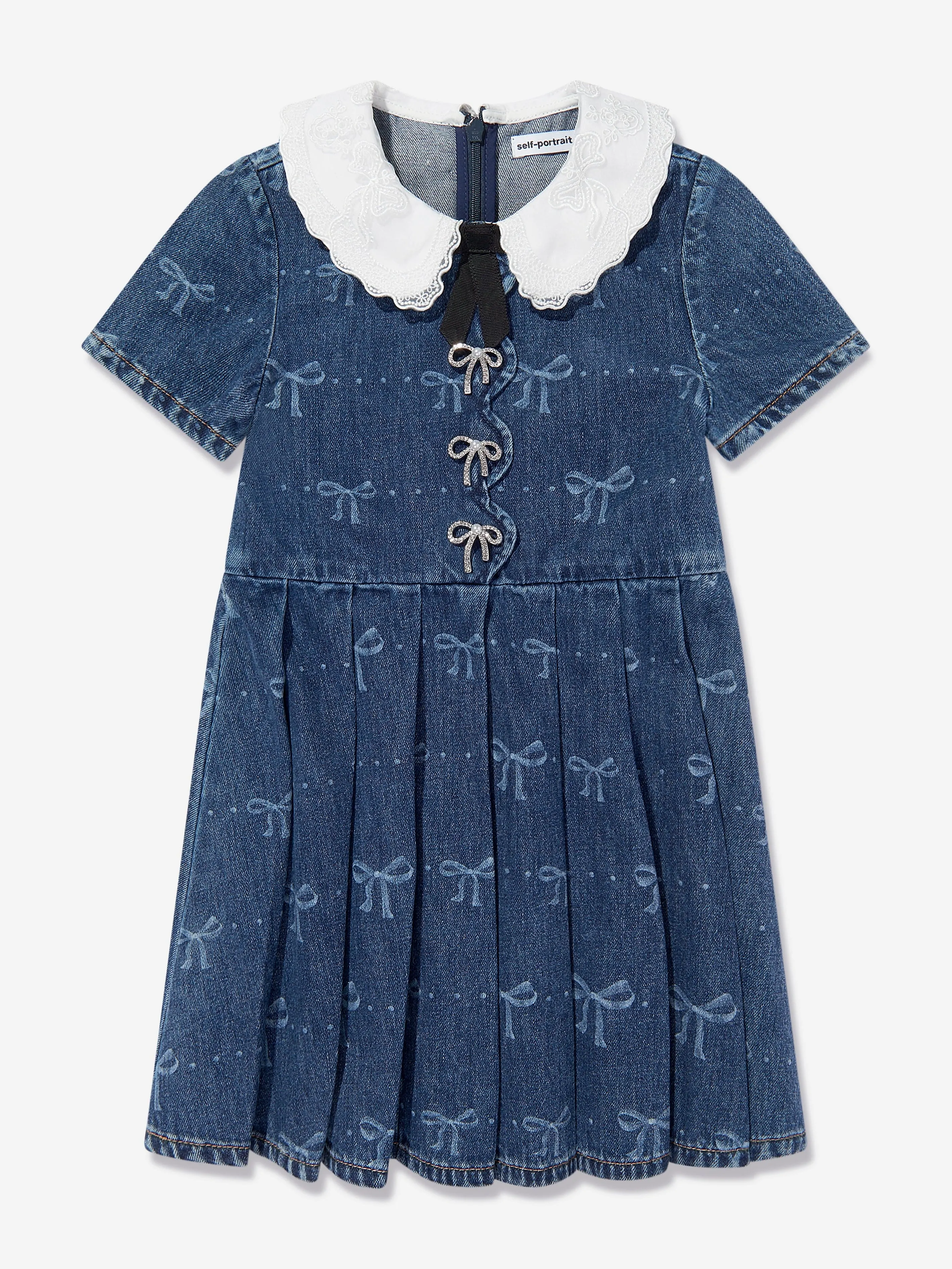 Girls Bow Denim Mini Dress in Blue