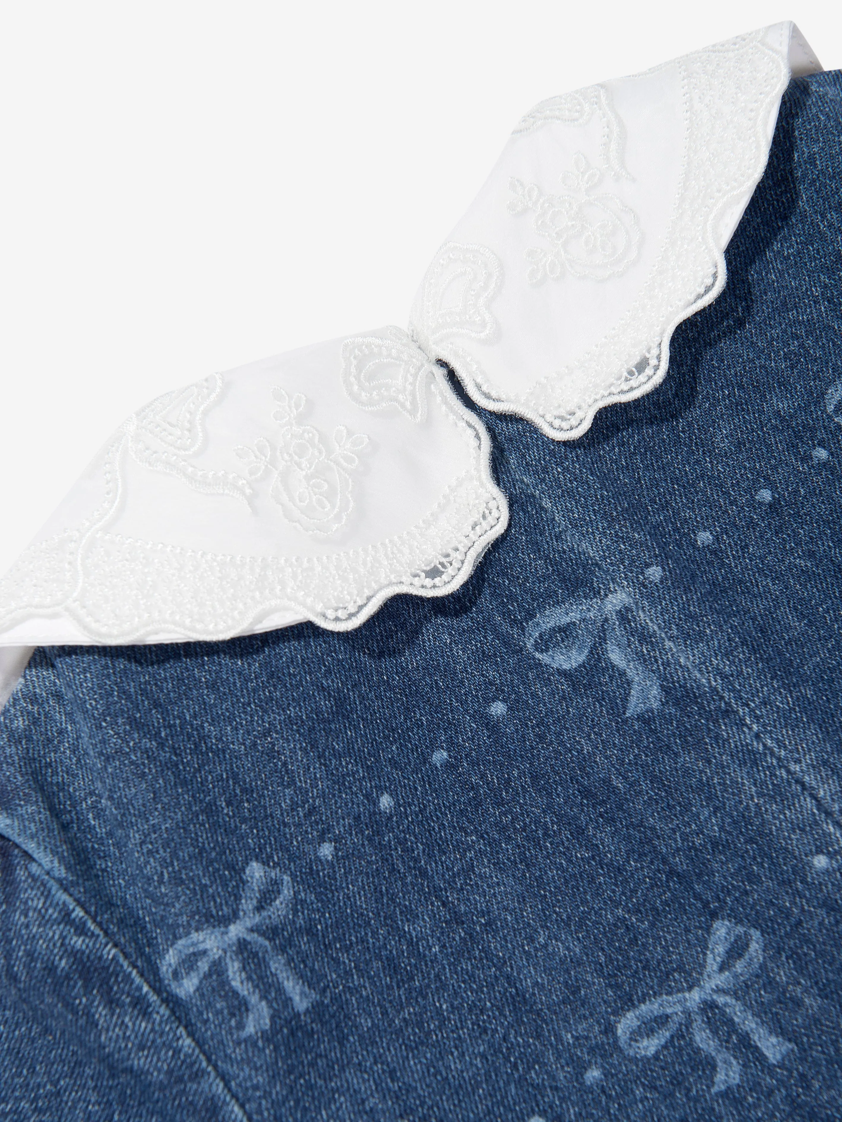 Girls Bow Denim Mini Dress in Blue