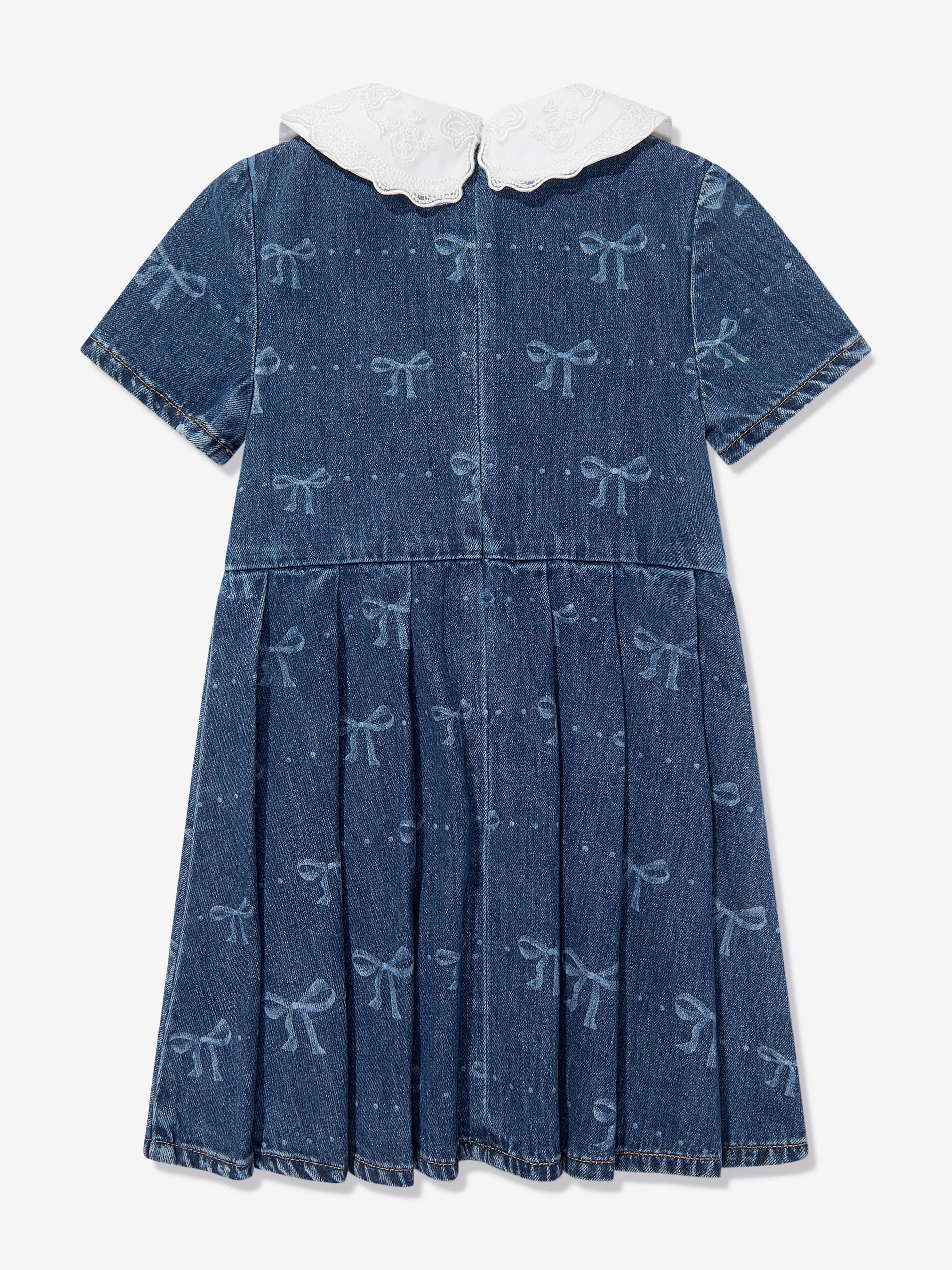 Girls Bow Denim Mini Dress in Blue