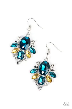 Glitzy Go-Getter Multi Blue Yellow Rhinestone Paparazzi Fishhook Earrings