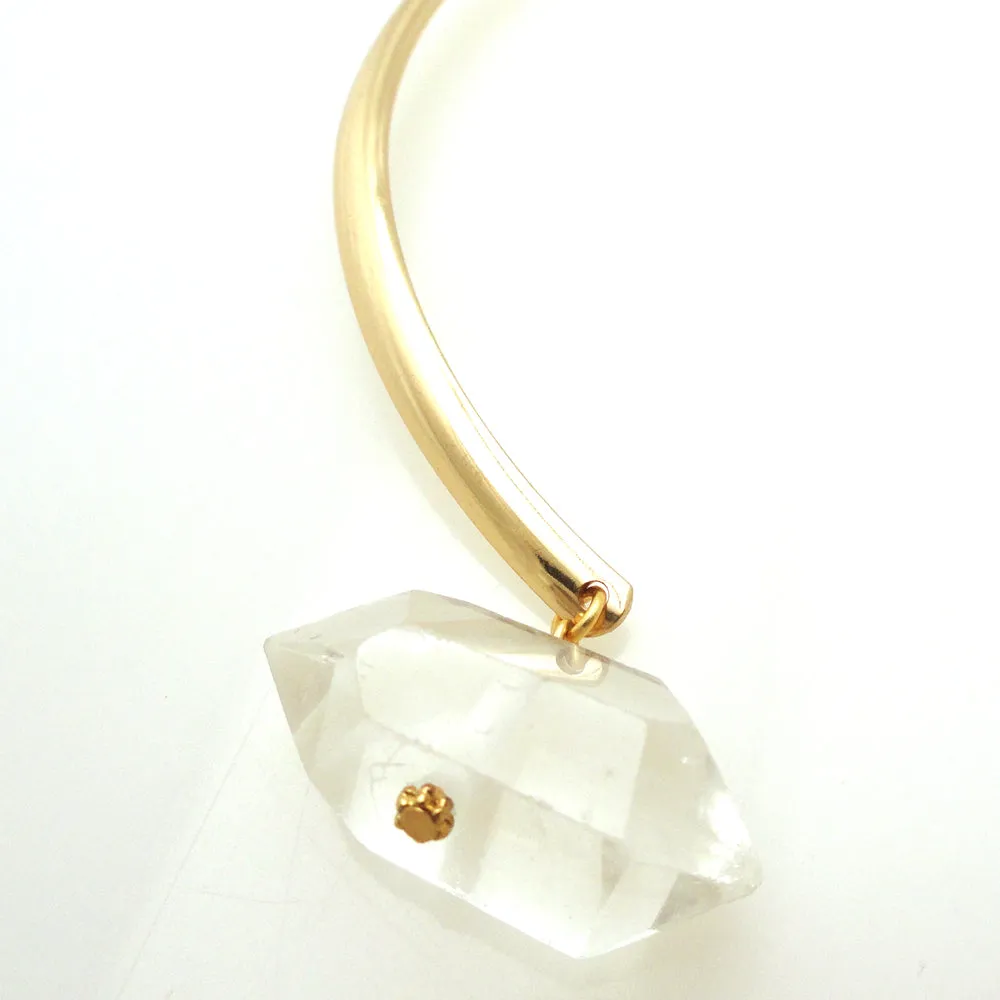 Gold reverse quartz choker necklace