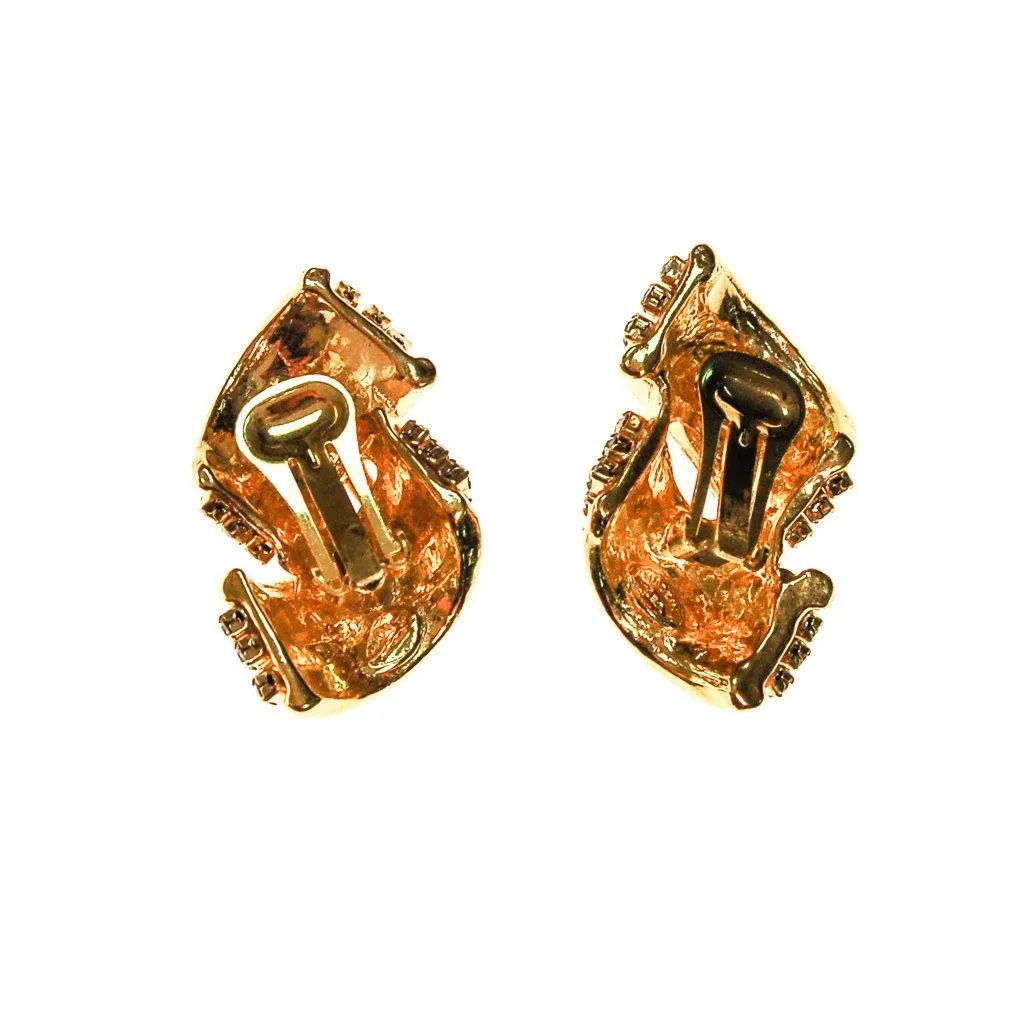 Gold Tone and Rhinestone Statement Earrings