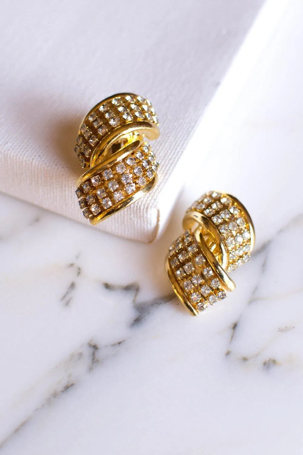 Gold Tone and Rhinestone Statement Earrings