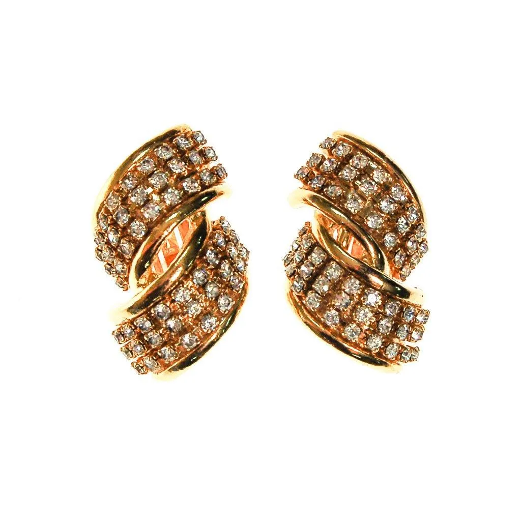 Gold Tone and Rhinestone Statement Earrings