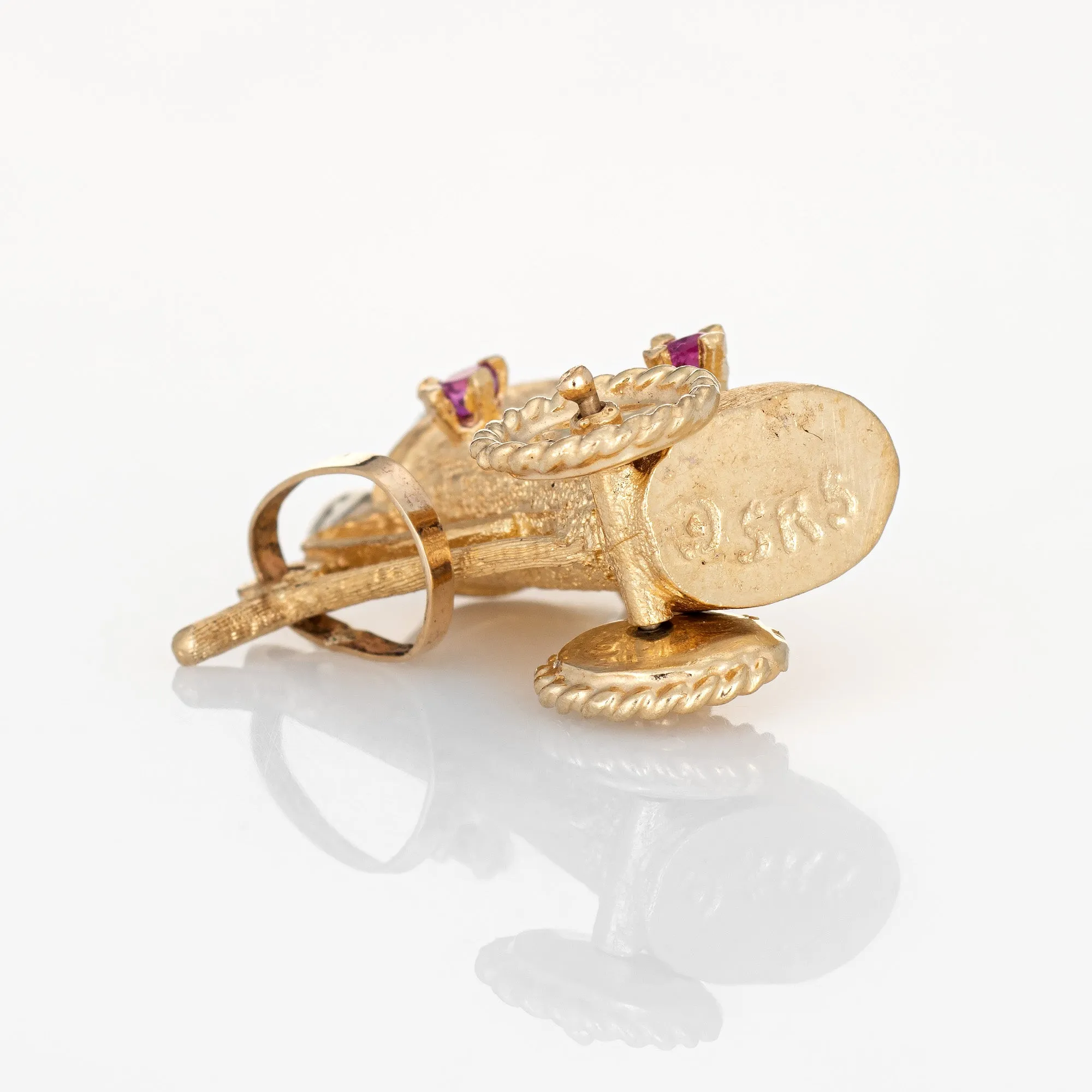 Golf Cart Charm Vintage 14k Yellow Gold Ruby Sapphire Sporting Jewelry Pendant