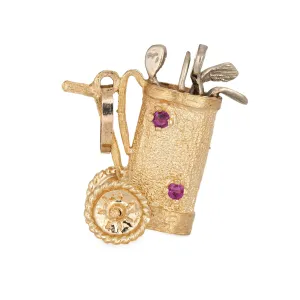 Golf Cart Charm Vintage 14k Yellow Gold Ruby Sapphire Sporting Jewelry Pendant