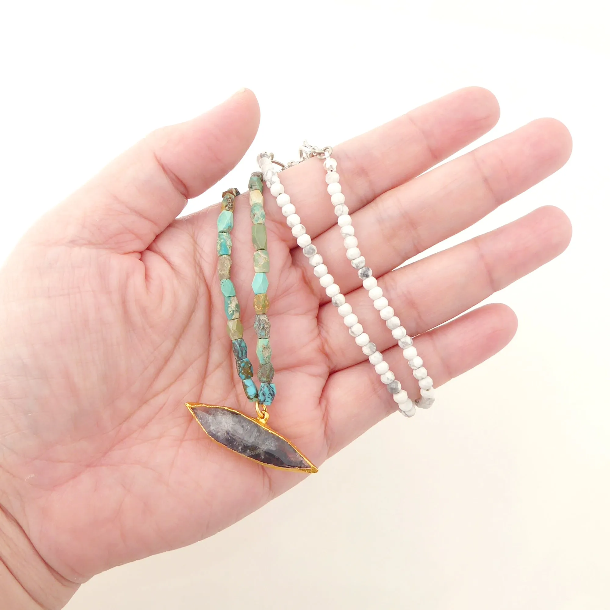 Gray quartz point necklace
