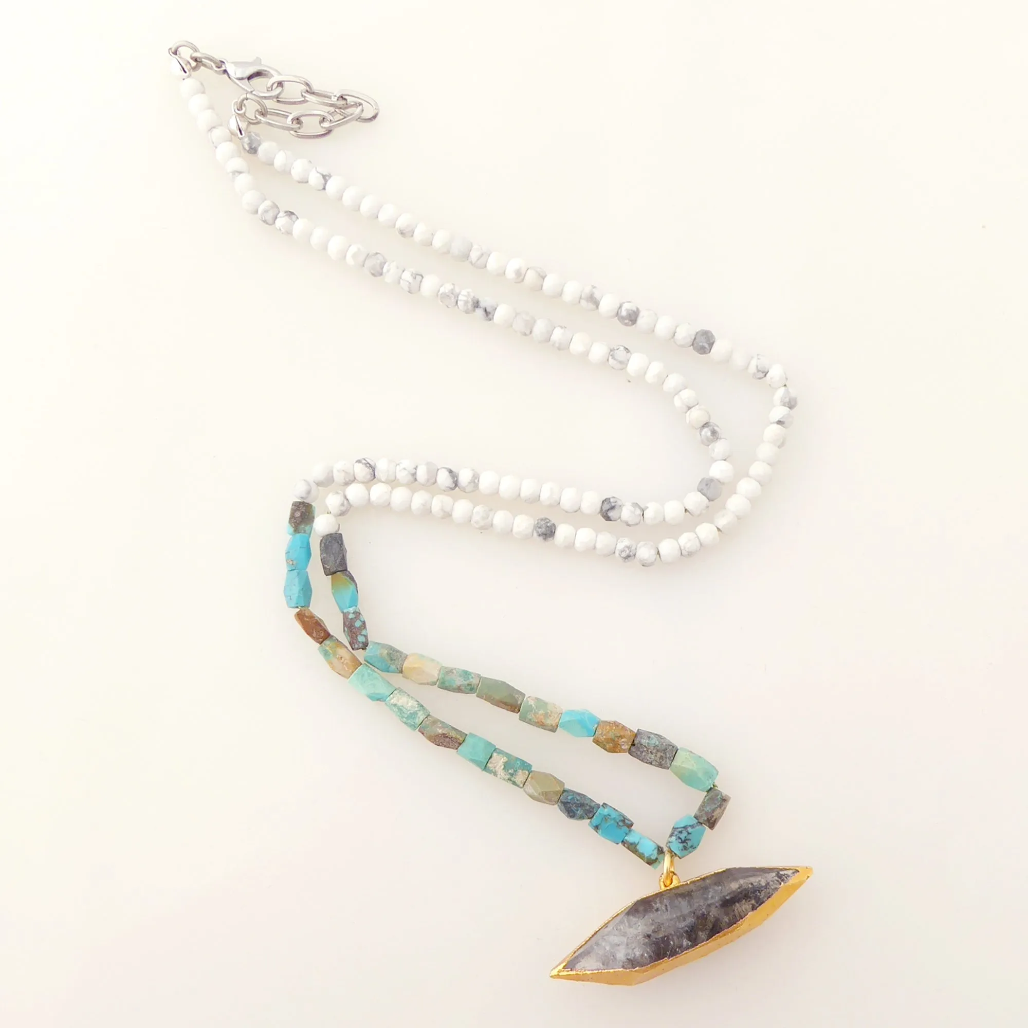 Gray quartz point necklace