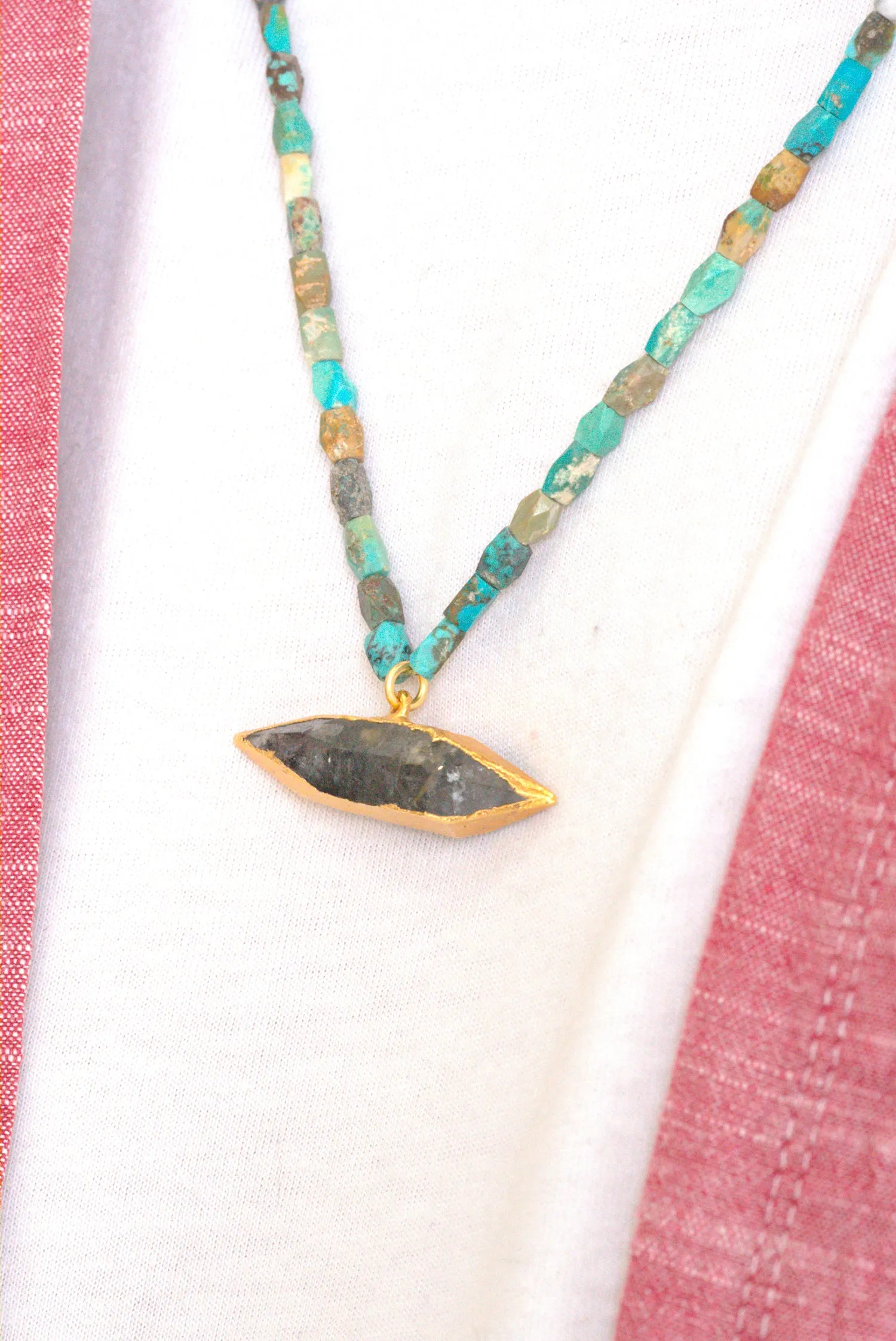 Gray quartz point necklace