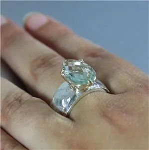 Green Amethyst Ring 9k Gold 925 Silver  6,7,8,9 Handmade Hadar Designers (Ir378)