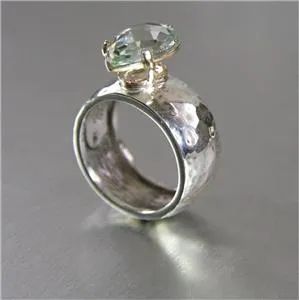 Green Amethyst Ring 9k Gold 925 Silver  6,7,8,9 Handmade Hadar Designers (Ir378)