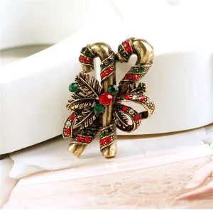 Green Cubic Zirconia & 18K Gold-Plated Double Candy Cane Brooch