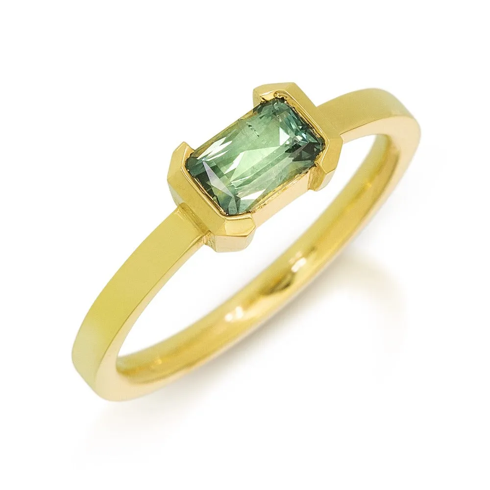Green Montana Sapphire Shear Cut Ring