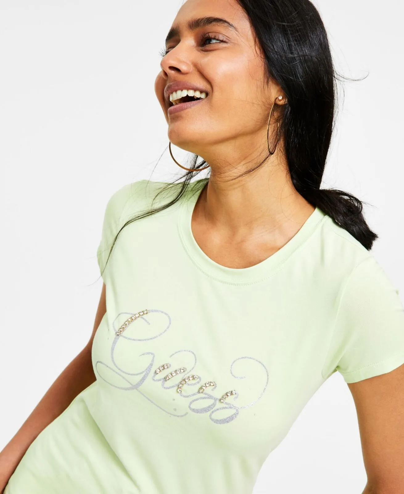 Guess Womens Short Sleeve Glitzy Logo R4 Tee Shirt W2GI24KA0Q1