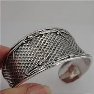 Hadar Designers Israel Handmade Art Wide Sterling Silver Cuff Bracelet (H) y