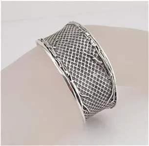 Hadar Designers Israel Handmade Art Wide Sterling Silver Cuff Bracelet (H) y