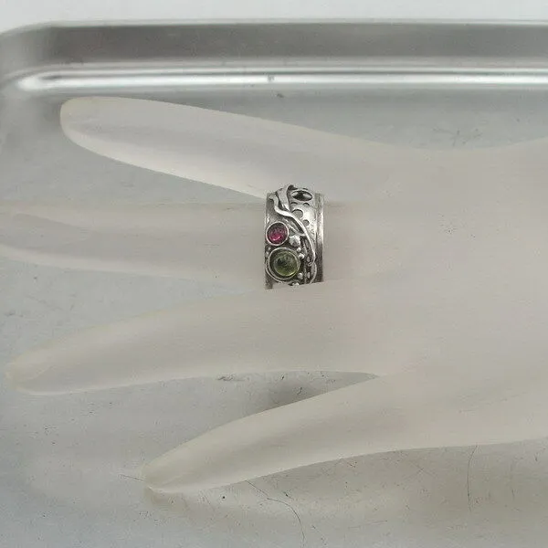 Hadar Designers Pink Tourmaline Peridot Ring 6,7,8,9 Sterling Silver (H 1332