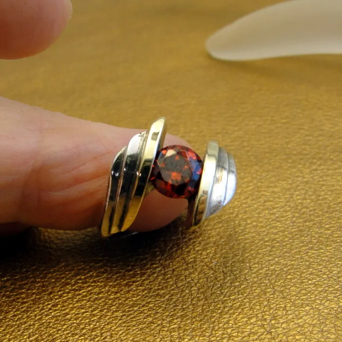 Hadar Designers Red Zircon Ring Solitaire 925 Sterling Silver size 7.5 () LAST