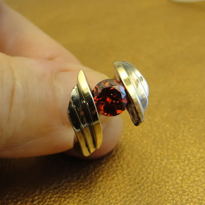 Hadar Designers Red Zircon Ring Solitaire 925 Sterling Silver size 7.5 () LAST