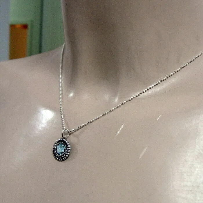 Hadar Designers Roman Glass Pendant Handmade 925 Sterling Silver (as 508518)