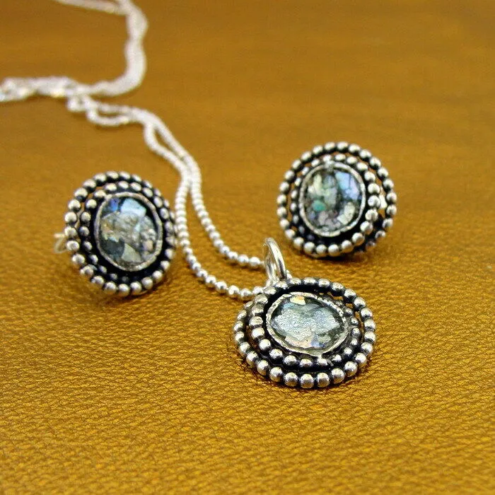 Hadar Designers Roman Glass Pendant Handmade 925 Sterling Silver (as 508518)